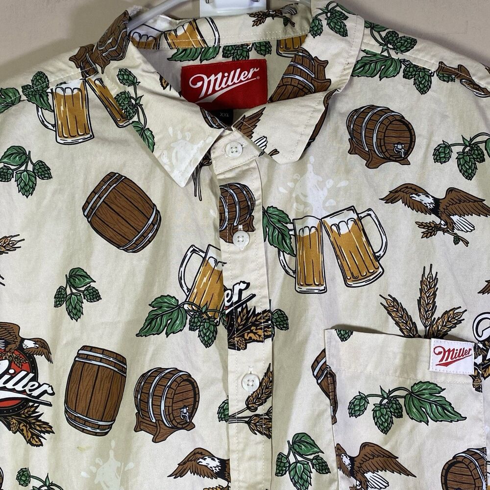 Brist MFG Miller Beer Hawaiian Shirt All Over Print Men’s XXL
